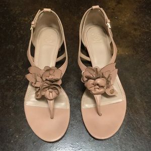 Tory Burch Leather Sandals with Floral Details